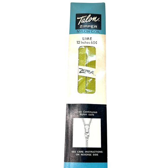 Vintage Talon Zipper Nylon Coil 12 inch Lime Green Zephyr Deadstock - Picture 1 of 4